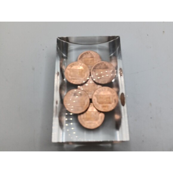 Vintage 1972 Penny Lucite Epoxy? Paperweight 3" X 2" Office Weight - Picture 6 of 9
